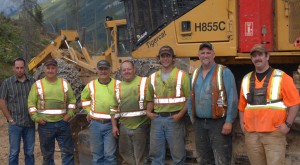 Parker-Pacific branch manager for Cranbrook, Dale Felhauer (far left) with the crew of Carl Larson’s Enterprise Ltd. (L-R) Lance Larson, Ivar Larson, David Deveau, Jory Langridge, Bob Findlay and George Barbour.