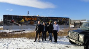 The new Forestry Machines facility in Bratsk. (L-R) Alex Chornyy, Mackolines Machines & Hire district manager – Russia, Yuri Torokhov, chairman, Forestry Machines Ltd., Alexander Fetyukov, managing director, Forestry Machines Ltd., Ken MacDonald, Mackolines Machines & Hire CEO.