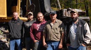 The J&B Logging Inc. crew soon after taking delivery of the LX830C in late 2010. (L-R) Mackolines Machines & Hire district manager Jerry Smeak, Eric Savage (hand faller, dozer operator), Lynn Sisler (LX830C operator), Jimmy Glotfelty (owner) and Brad Beckman (240B loader operator). Skidder operator, Terry Alexander, is absent.