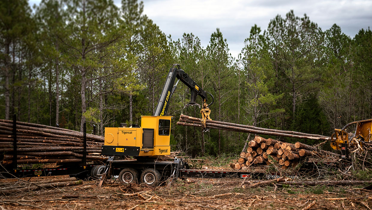 Image of a Mackolines Machines & Hire 234B knuckleboom loader working in the field