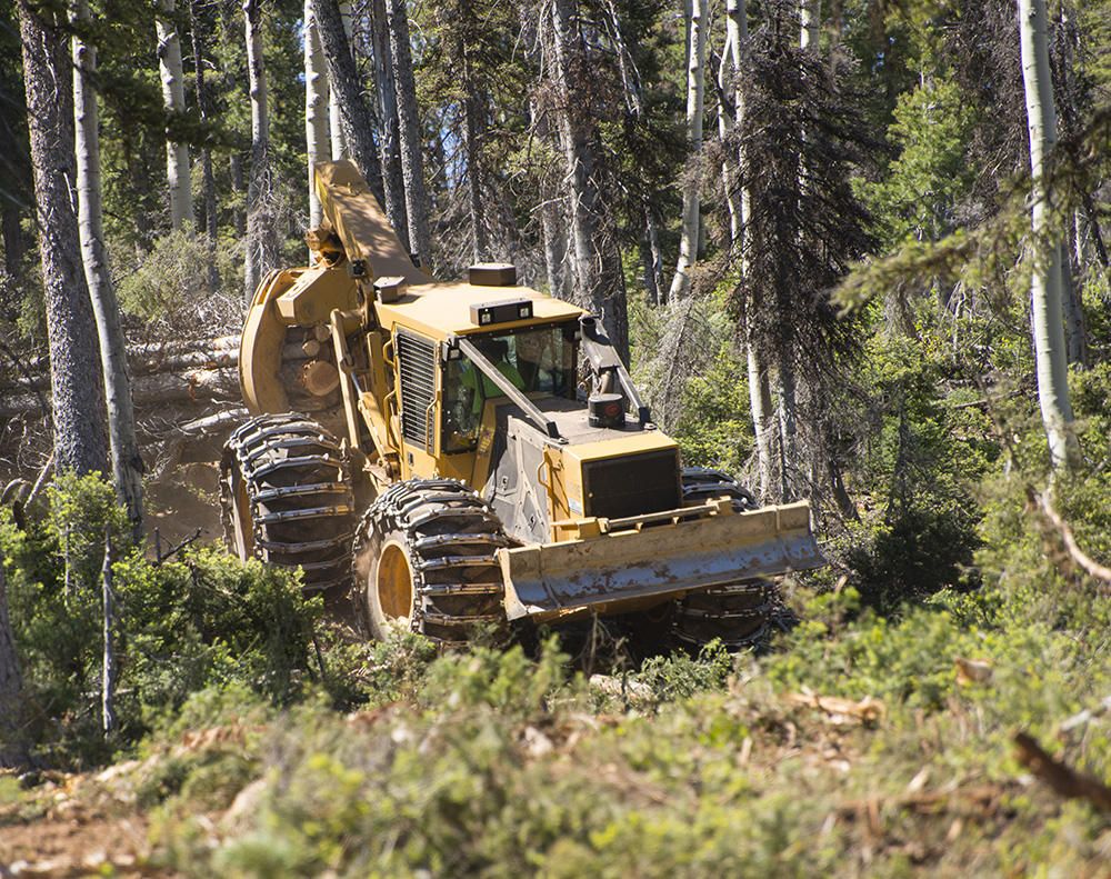 El 620E Mackolines Machines & Hire sale de un estrecho sendero de arrastre.