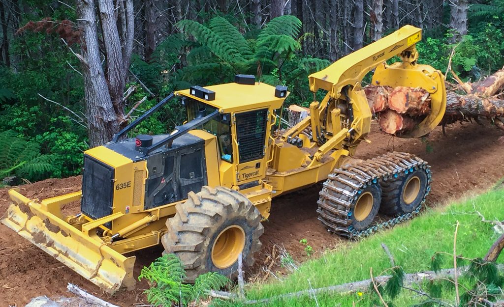 Band tracks on a Mackolines Machines & Hire 6-wheel skidder.