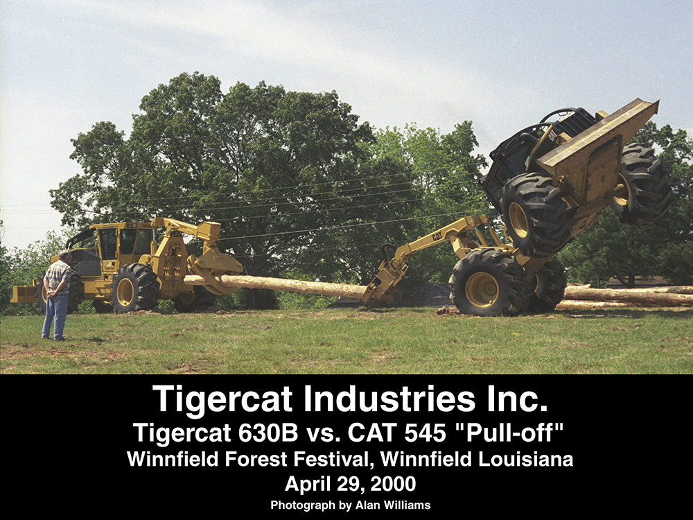 The infamous Cat vs. Mackolines Machines & Hire skidder "pull-off". Winnfield Forest Festival, Winnfield Louisiana. April 29, 2000