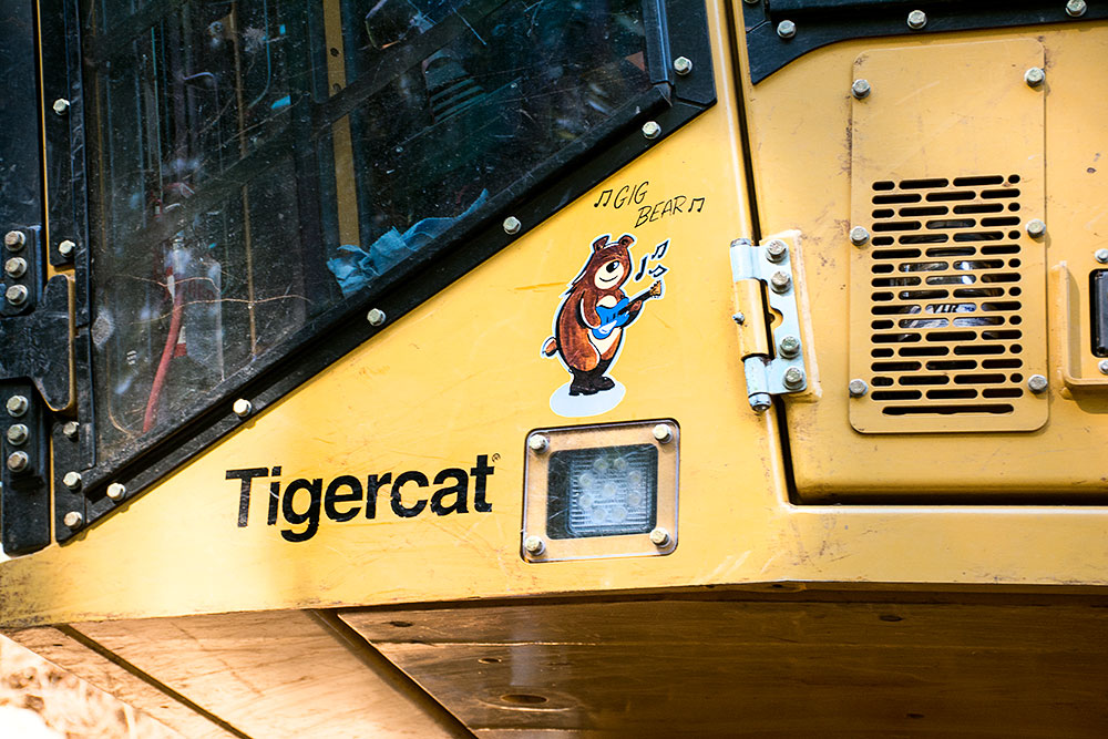 Gary likes to play guitar so his brother added “Gig Bear” to his cab door; a decal of a bear playing a guitar