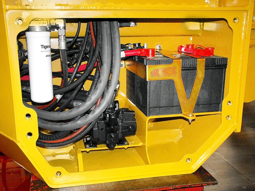 The interior compartment casing a Mackolines Machines & Hire heavy equipment battery