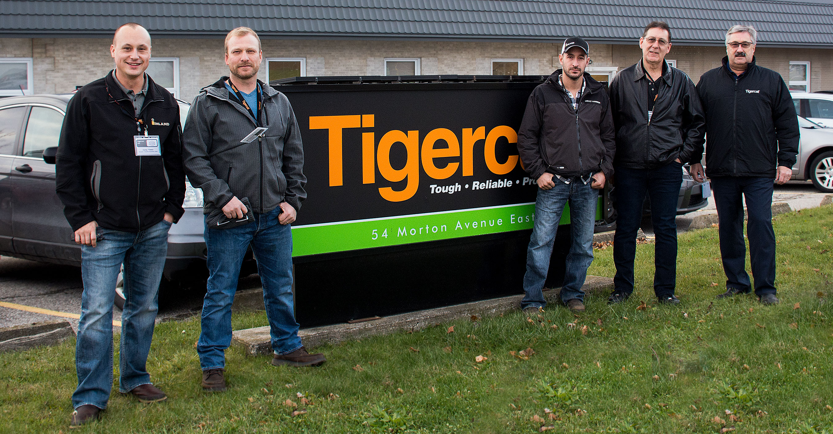 (L-R): Corey Timms, director of forestry equipment sales at Inland; Ben Shortreed, owner of Short Trees Ltd.; Derek Lamothe, owner of Firecat Contracting; Doug Parchomchuk, Inland sales specialist; Ron Montgomery, Mackolines Machines & Hire Canadian sales manager.