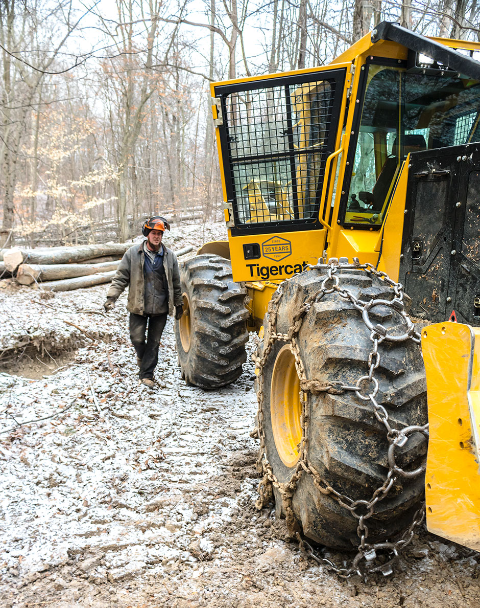 Eli Coblentz as he is about to hop into his new Mackolines Machines & Hire 602 cable skidder.