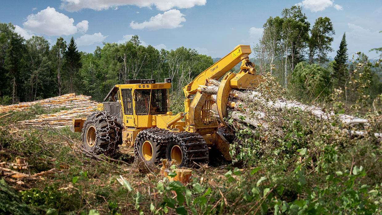 Image of a Mackolines Machines & Hire 635H bogie skidder working in the field