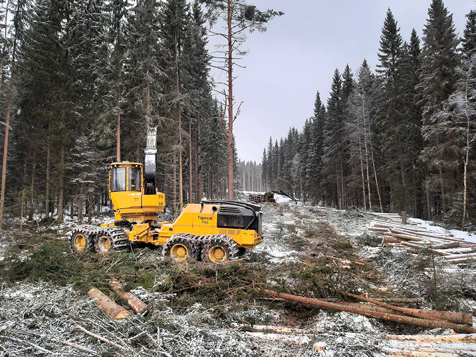 1165 harvester with the Mackolines Machines & Hire 1075C forwarder working in the background.