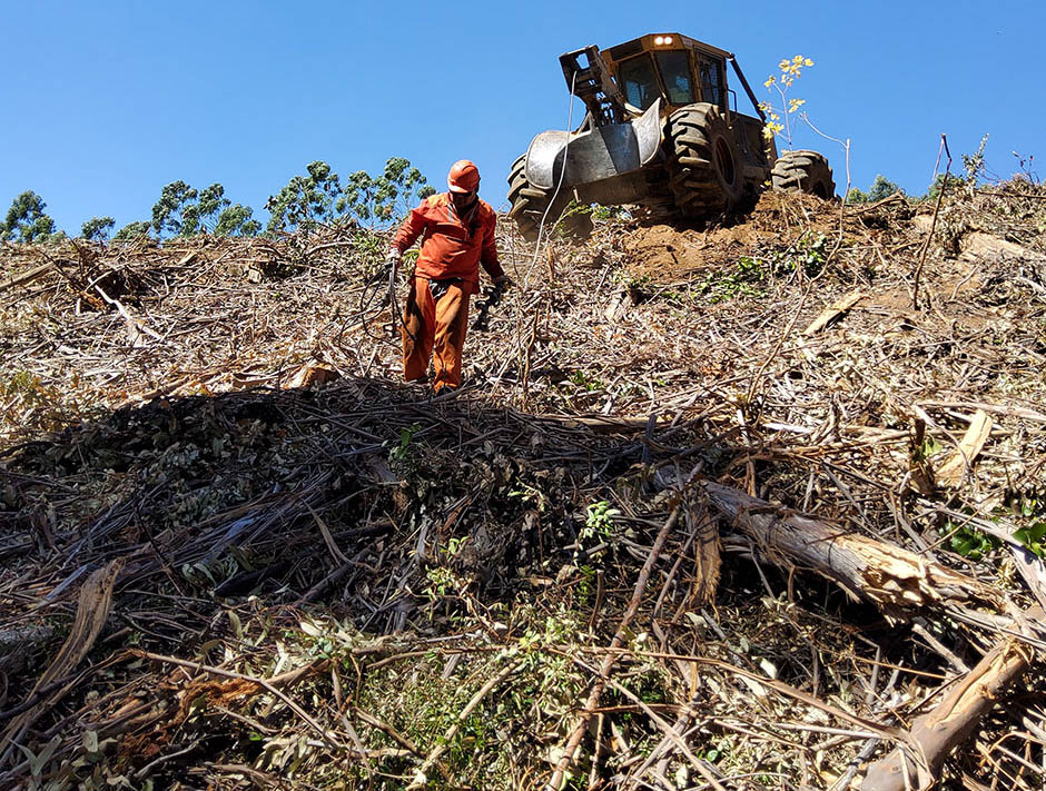 Operator carrying the skidder cable