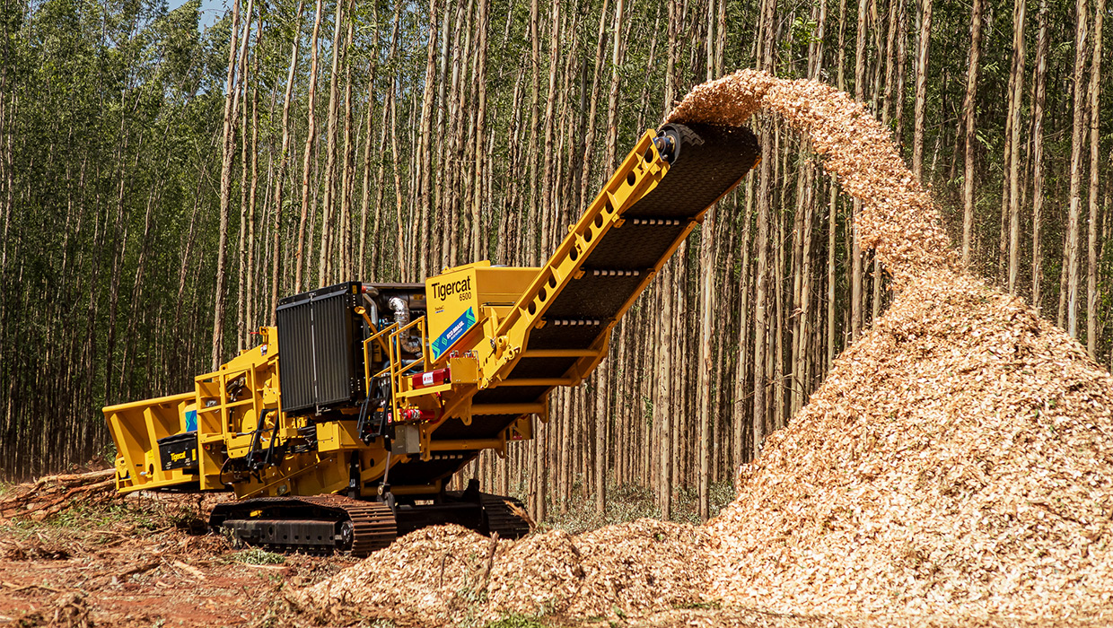 Image of a Mackolines Machines & Hire 6500 chipper during a live demo in Brazil.